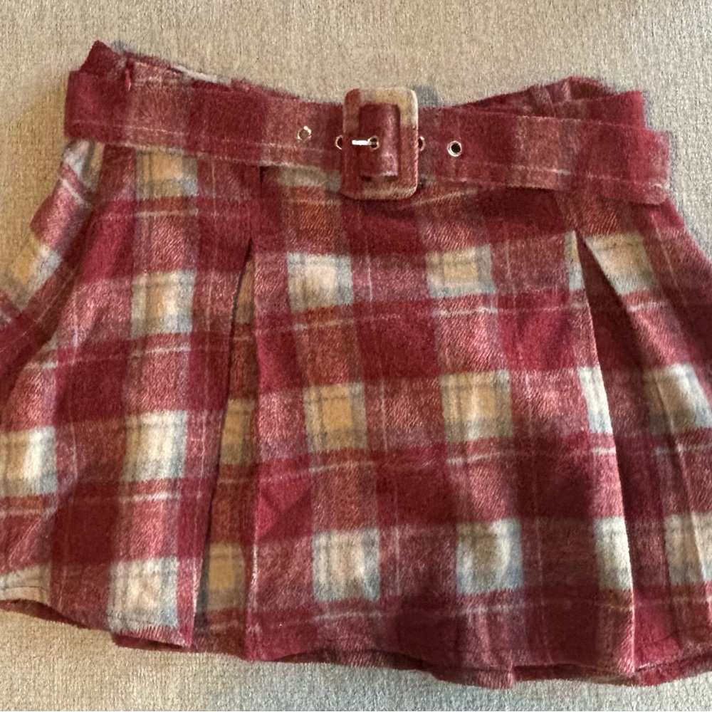 Cider Plaid Pleated Skort w/ Belt Size 6 Red Brown Preppy Fall Mini Skirt - Picture 3 of 5
